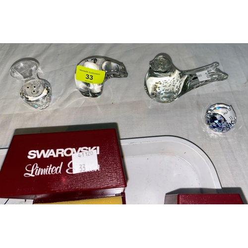 33 - A selection of originally boxed Swarovski crystal paperweights & glassware