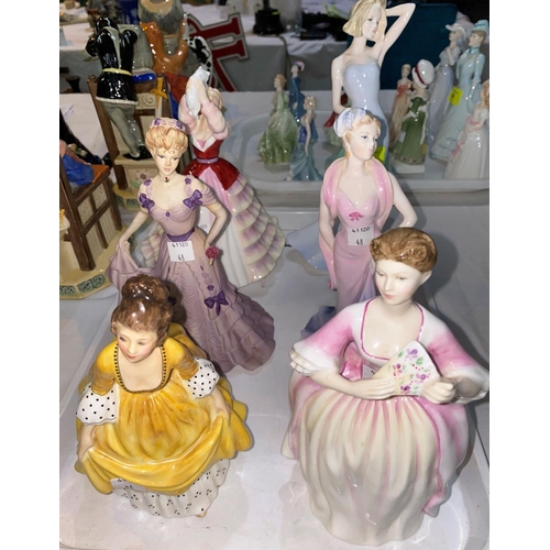 48 - 3 Royal Doulton figures - Susan HN3050; Eleanor HN3906; Coralie HN2307; 3 Coalport figures
