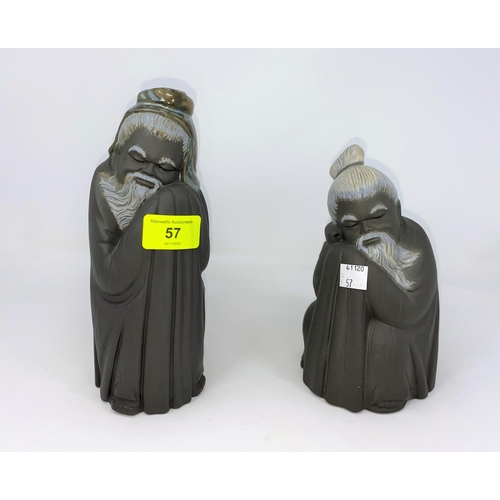 57 - 2 x Lladro monochrome figures & Chinese Sages, one with glazed headscarf