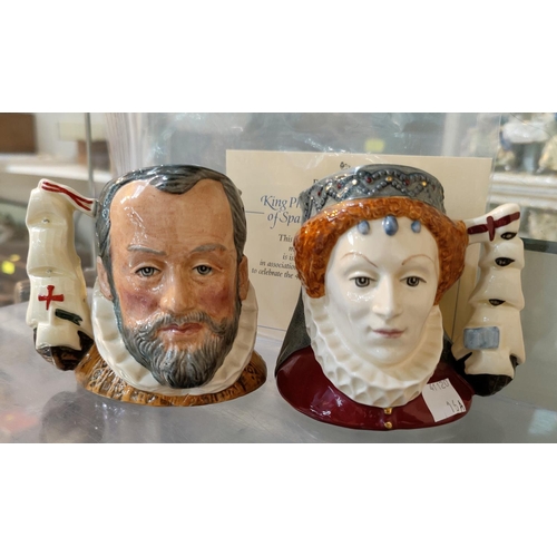 16A - 2 Royal Doulton Ltd Edition character jugs - King Philip of Spain D6822; Queen Elizabeth of England ... 