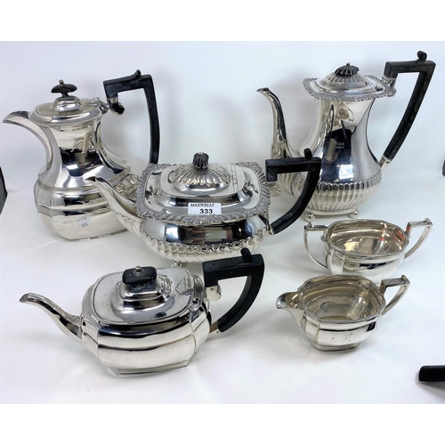 333 - A silver plated 4 piece tea service; a 2 piece service; a gallery tray; 2 silver handled button hook... 