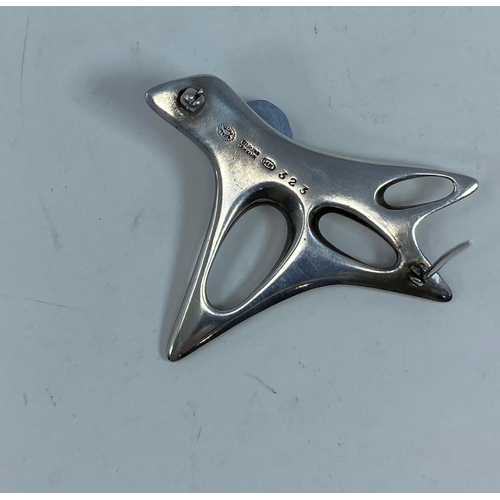 439 - A Georg Jensen silver brooch designed by Henning Koppel, modernist abstract design with black enamel... 