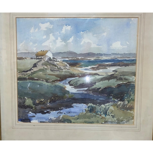 456 - Mabel Winifred Cottee:  River estuary with cottages, watercolour, signed, 35 x 40cm, framed and glaz... 
