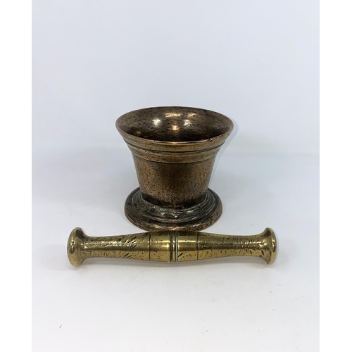 99 - A 19th century heavy brass pestle & mortar