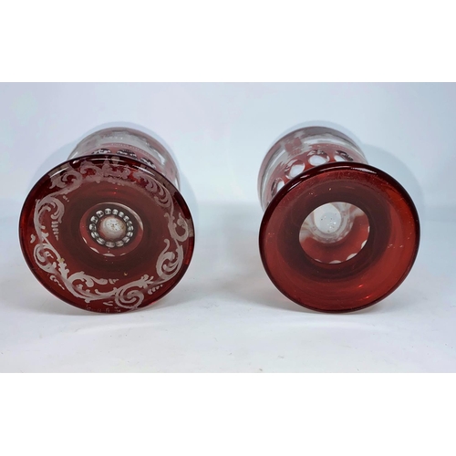 264 - A 19th century Bohemian pair of glass items with red overlay and etching