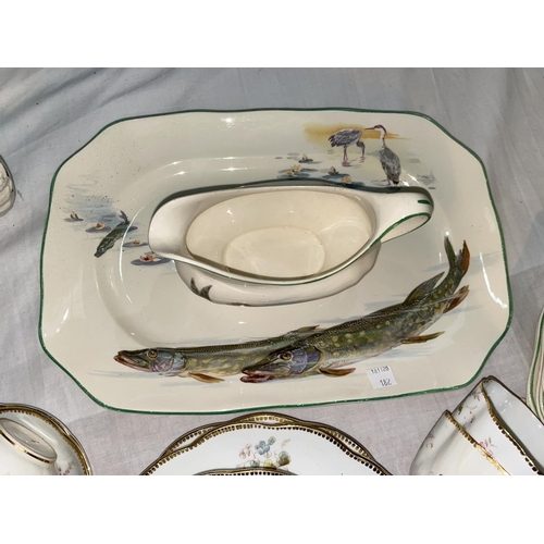 182 - A Victorian floral and gilt part tea service, 28 pieces approx; a 1930's 9 piece fish service; teawa... 