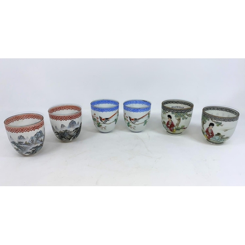 271 - Three pairs of Chinese fine porcelain bowls with traditional scenes, height 6.5cm