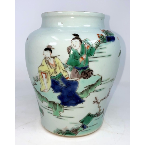 275 - A Chinese porcelain inverted baluster  famille vert vase decorated with traditional figures, height ... 