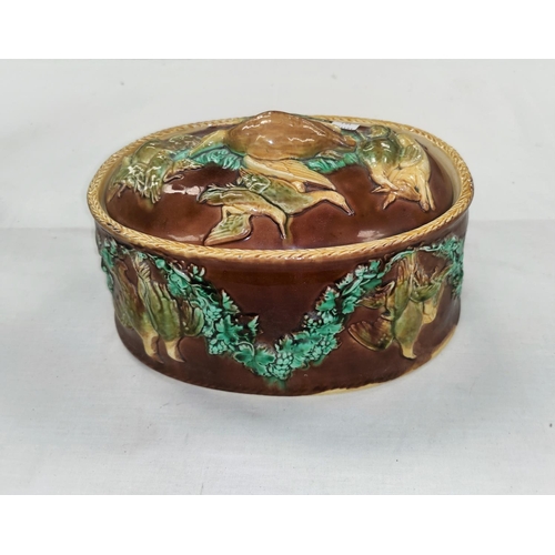 181 - An oval game pie dish in Minton style majolica