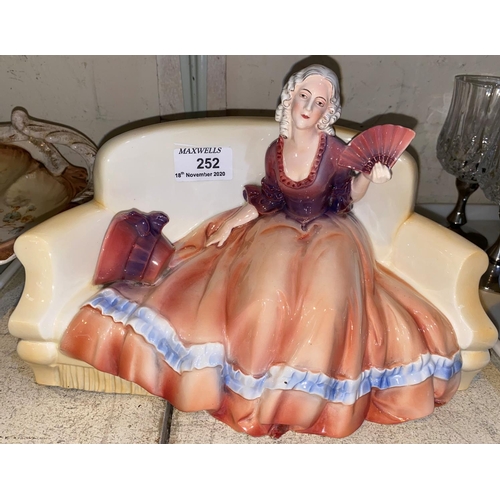 252 - A 1930's Katzhütte figure:  lady with fur on a sofa