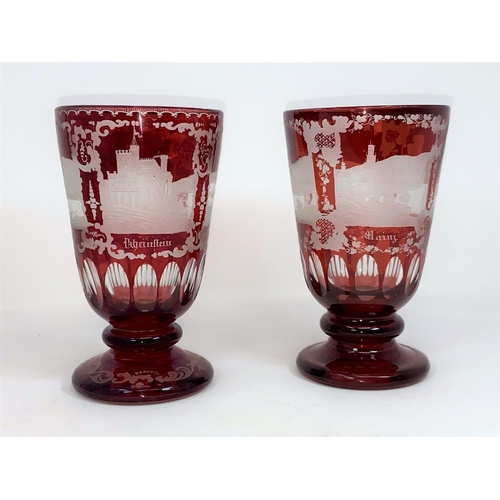 264 - A 19th century Bohemian pair of glass items with red overlay and etching