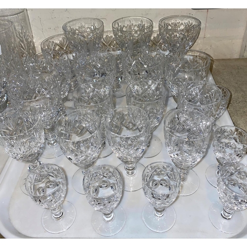 187 - A large part suite of Royal Doulton Georgian glasses, including decanters, Champagne glasses etc