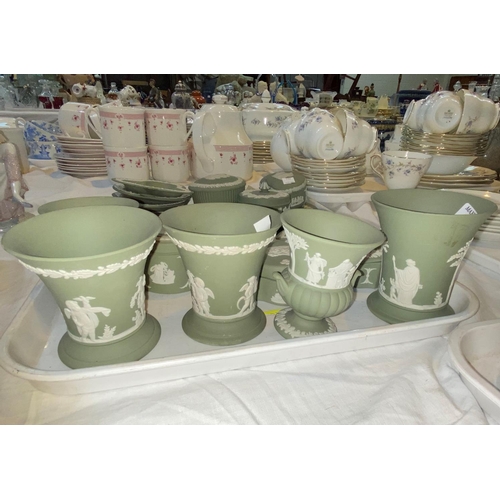 262 - A selection of Wedgwood green jasperware, 22 pieces approx