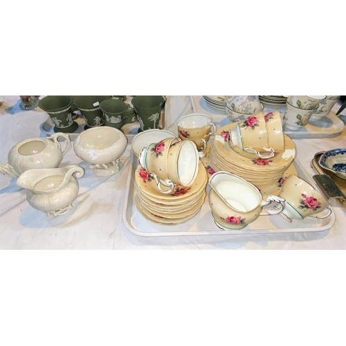 265 - A Paragon rose pattern part tea set; 3 pieces of Belleek china