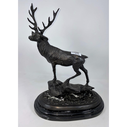 476 - After Mene, a modern 'animalier' bronze depicting a stag, on grey marble base