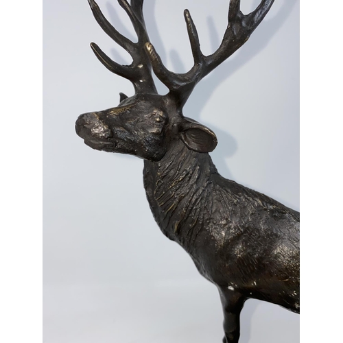 476 - After Mene, a modern 'animalier' bronze depicting a stag, on grey marble base
