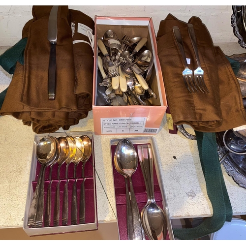 328 - A silver plated part canteen of loose cutlery; other loose and boxed cutlery