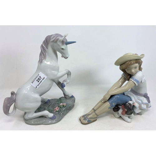 257 - Two Lladro groups:  girl with puppy & girl with unicorn
