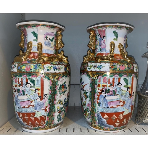 300 - A pair of modern large Chinese vases in the famille verte style, height 37 cm
