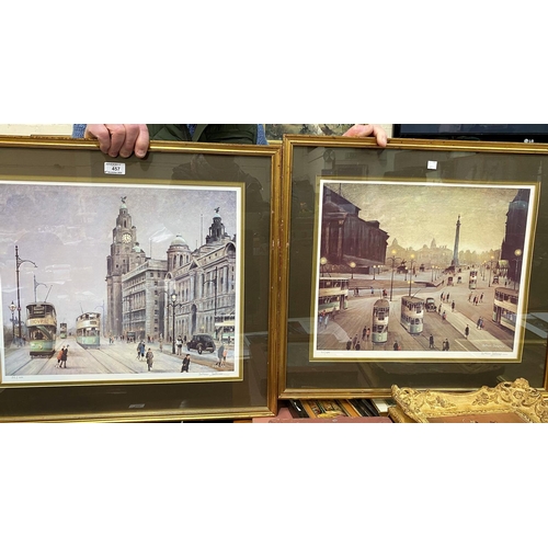457 - Arthur Delaney:  1 Manchester scene with trams, artist signed limited edition prints, 34x44cm; 2 oth... 