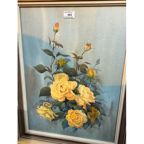 462 - Richard H Fawkes:  Yellow roses, watercolour, signed, framed and glazed; a similar picture