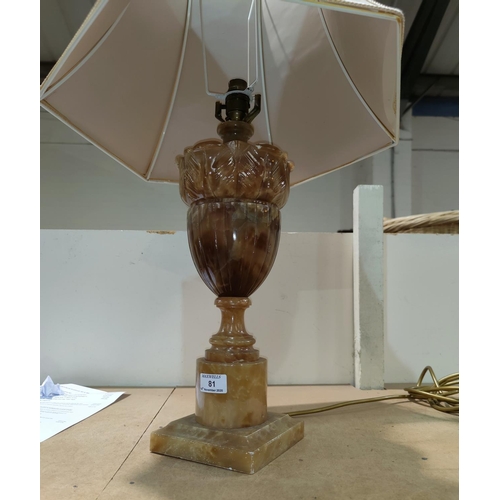 81 - A classical vase shaped table lamp in brown onyx