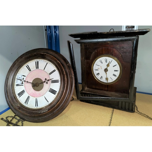 13 - A 19th century 'Postman's Alarm' wall clock (no weight); a mantel clock