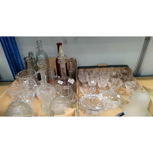 18 - Two cut glass decanters; 2 cut water jugs; 2 sets of 6 cut wines; glassware