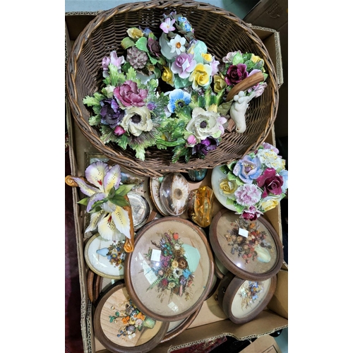 35 - A selection of floral encrusted china; floral miniatures; etc.