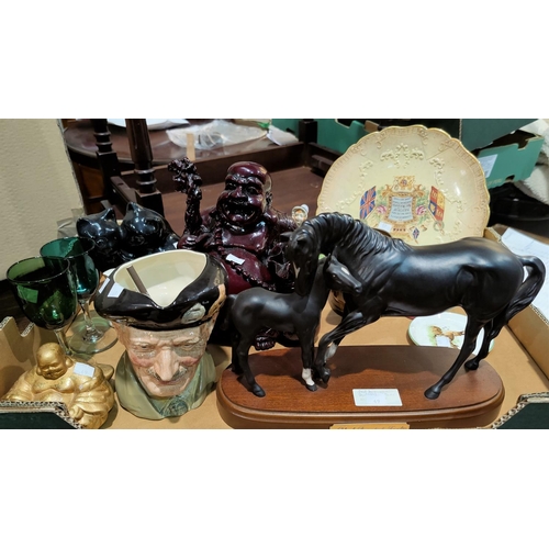 49 - A Royal Doulton figure group of Black Beauty and foal; a Royal Doulton Monty character jug; other de... 