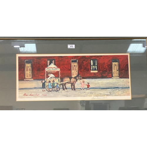475 - Alan Lowndes, ice cream cart with children, artist signed print, 26 x 62cm, framed and glazed