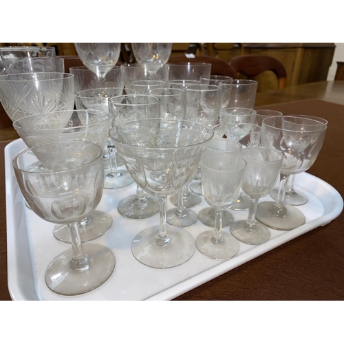 190 - A selection of cut wine glasses; etc.