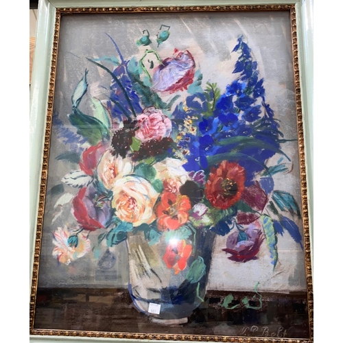 461 - N P Bolt:  Still life of flowers in a vase, pastel sketch, signed, framed and glazed; 2 watercolours... 