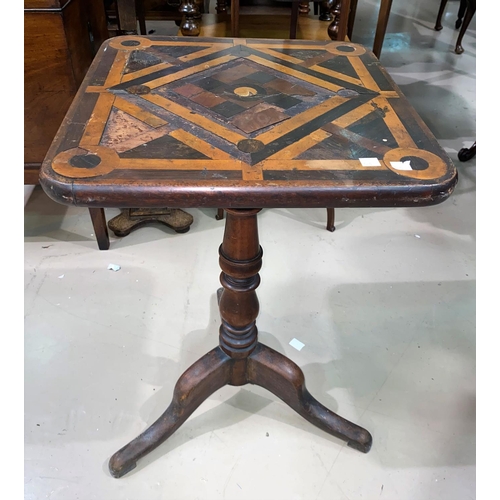 525 - A Victorian tripod occasional table with parquetry inlaid square top, 42 cm; 2 1930's 3 height occas... 
