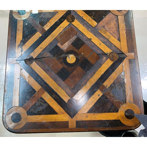 525 - A Victorian tripod occasional table with parquetry inlaid square top, 42 cm; 2 1930's 3 height occas... 