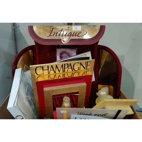 14 - A selection of shop perfume display stands & associated items