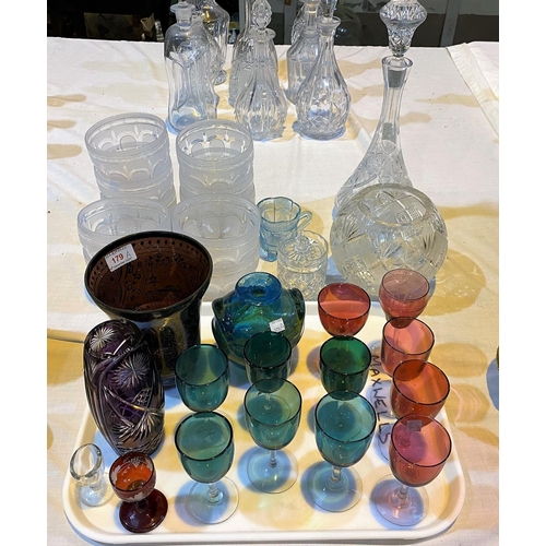 234 - A Victorian set of 10 frosted glass finger bowls; cranberry and green glass; a Mdina vase; etc.