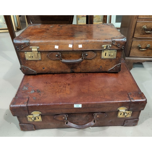 146 - Two vintage leather suitcases