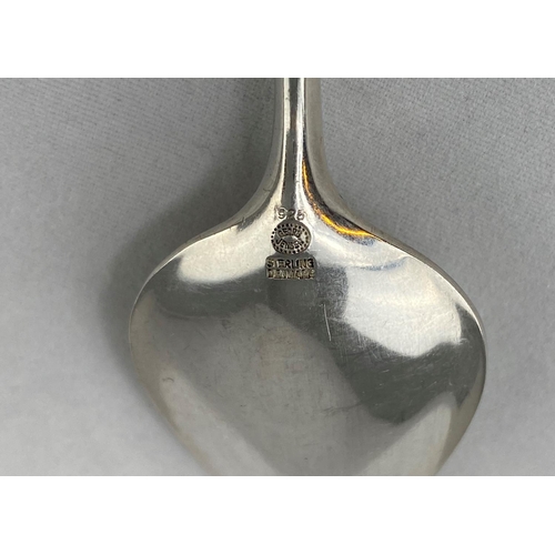 297 - A set of 6 Georg Jensen grapefruit spoons stamped with maker's name and Sterling Denmark, 6oz.