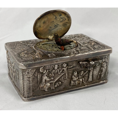 390 - A German automaton 'Singing Bird Box' of silvered metal in the  manner of Karl Griesbaum, of rounded... 