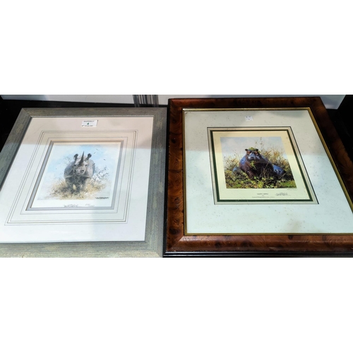 4 - After David Shepherd, 2 signed limited edition prints Happy Hippo 1355 / 1500 and Rhino 673 / 1000; ... 