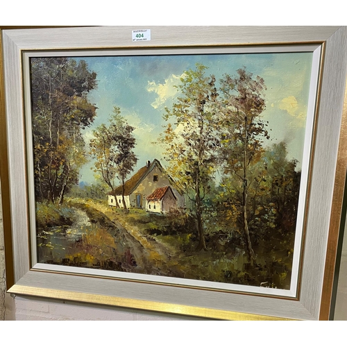 404 - 20th Century Impressionistic:  landscape with cottage, oil on canvas, signed indistinctly, 48 x 58 c... 