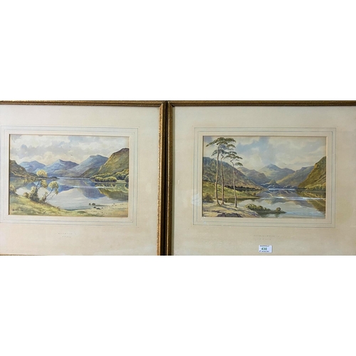 430 - A D Bell:  Derwent Water and Ullswater, pair of watercolours, signed and dated 1949, 24 x 36 cm, fra... 