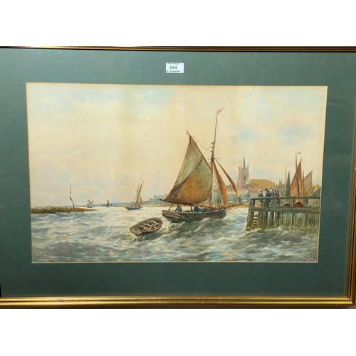 444 - Robert Malcolm Lloyd (1859-1907):  Fishing smacks in choppy seas, entering harbour, watercolour, sig... 
