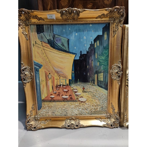 458 - After Van Gogh:  French cafe under a starry sky, oil on canvas, unsigned 50 x 40 cm, framed; half le... 