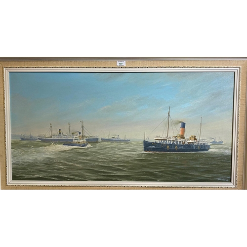 459 - John Cromby (XX - XXI):  Liverpool seascape with steamships and tugs, oil on canvas, signed, 50 x 10... 