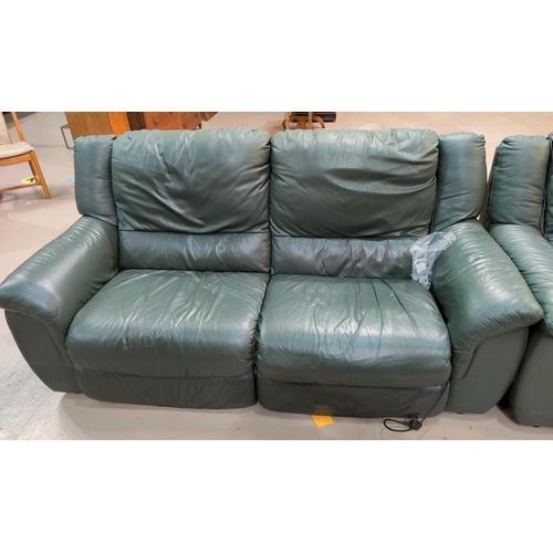 476 - A 3 seater green leather reclining settee