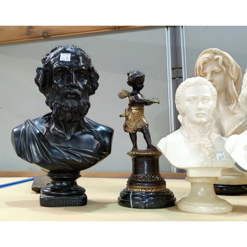 54a - A variety of resin busts on stands in the classical manner, largest 38cm, smallest 23cm