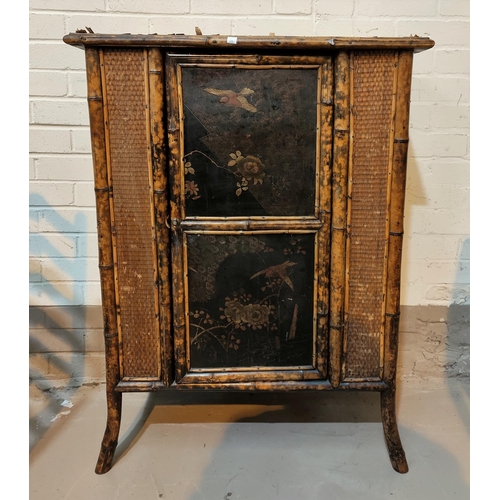 688 - A Japanese side cabinet with single door, lacquer decoration of birds