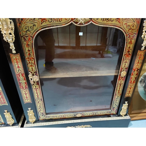 690 - A 19th century pair of red boule and and contra boule ebonised pier cabinets, with ormolu mounts, ea... 